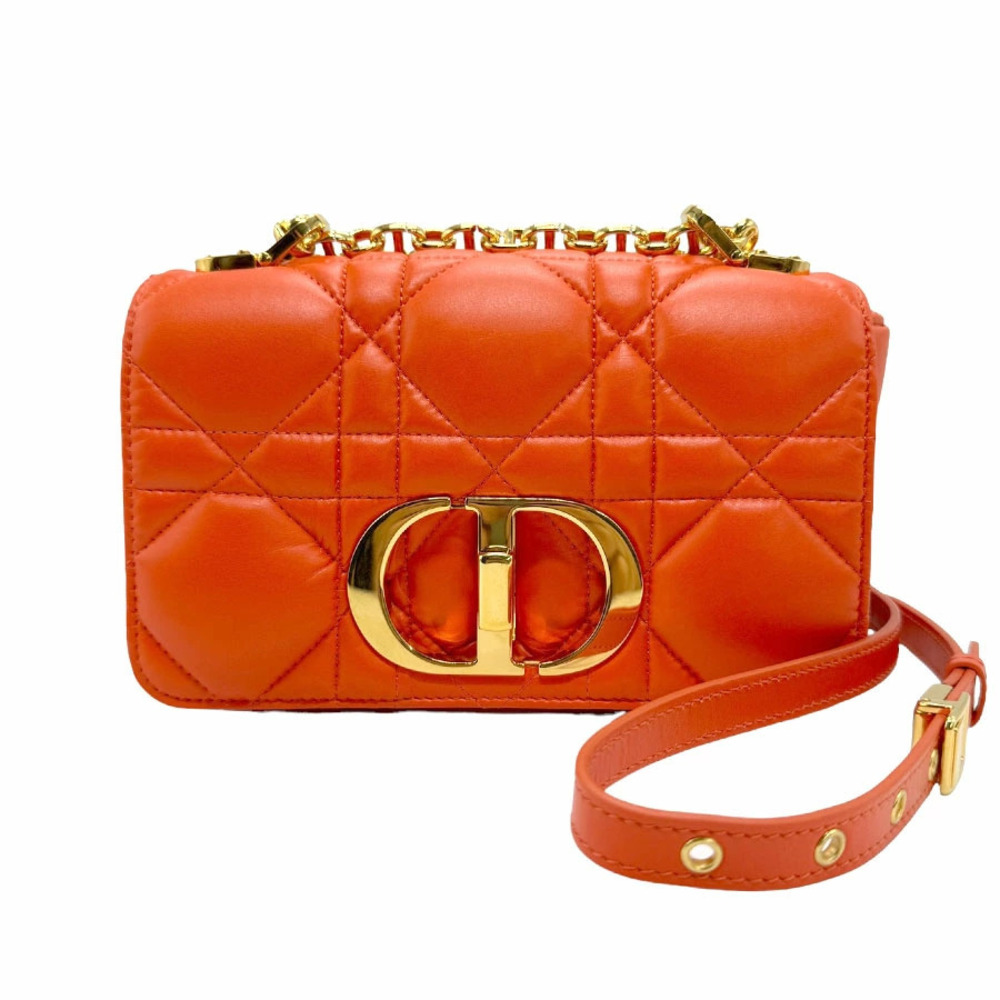 Christian Dior CARO Shoulder Bag Leather Orange